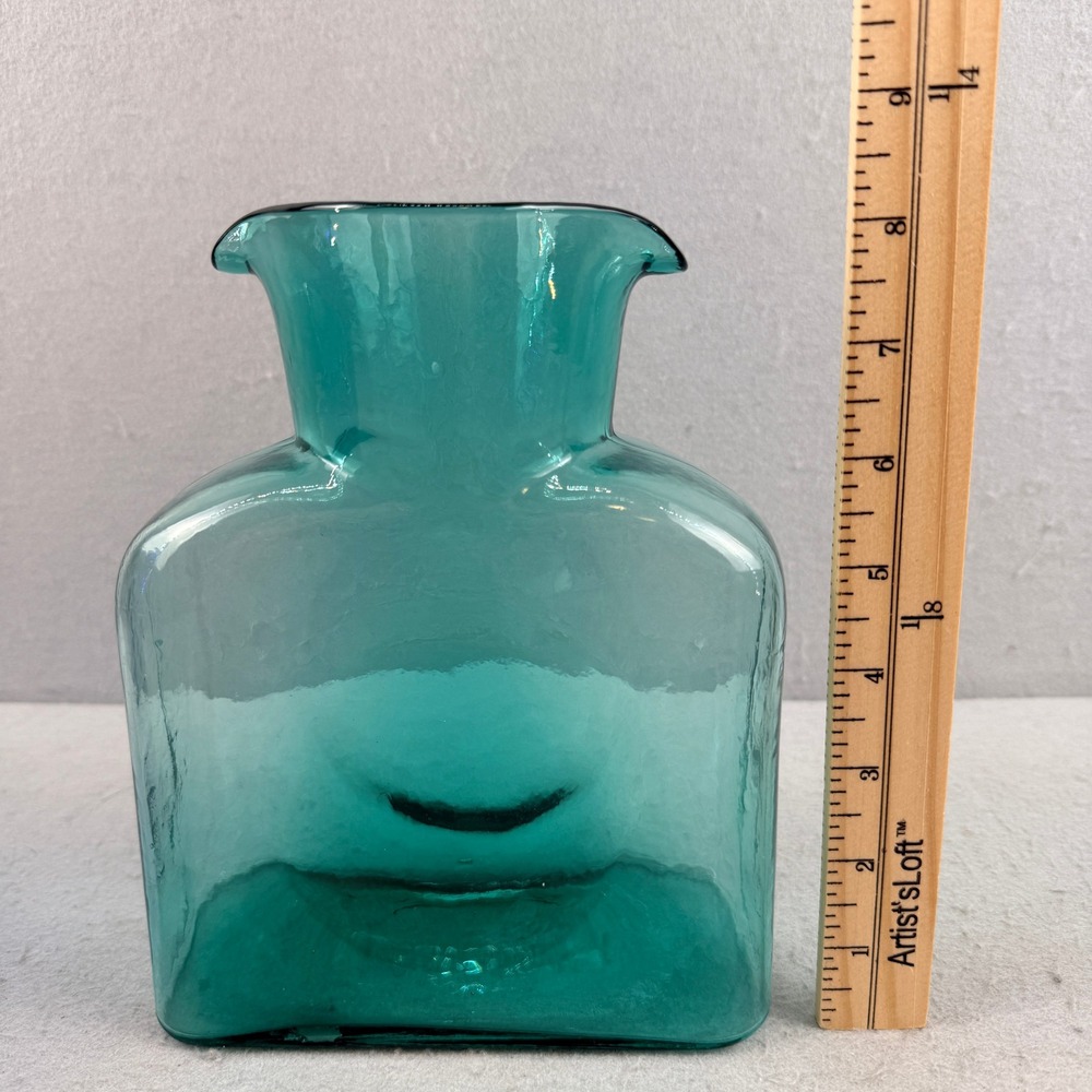 Blenko 384 Teal Blue Glass Water Bottle Carafe Winslow Anderson 8 inch - Picture 6 of 6